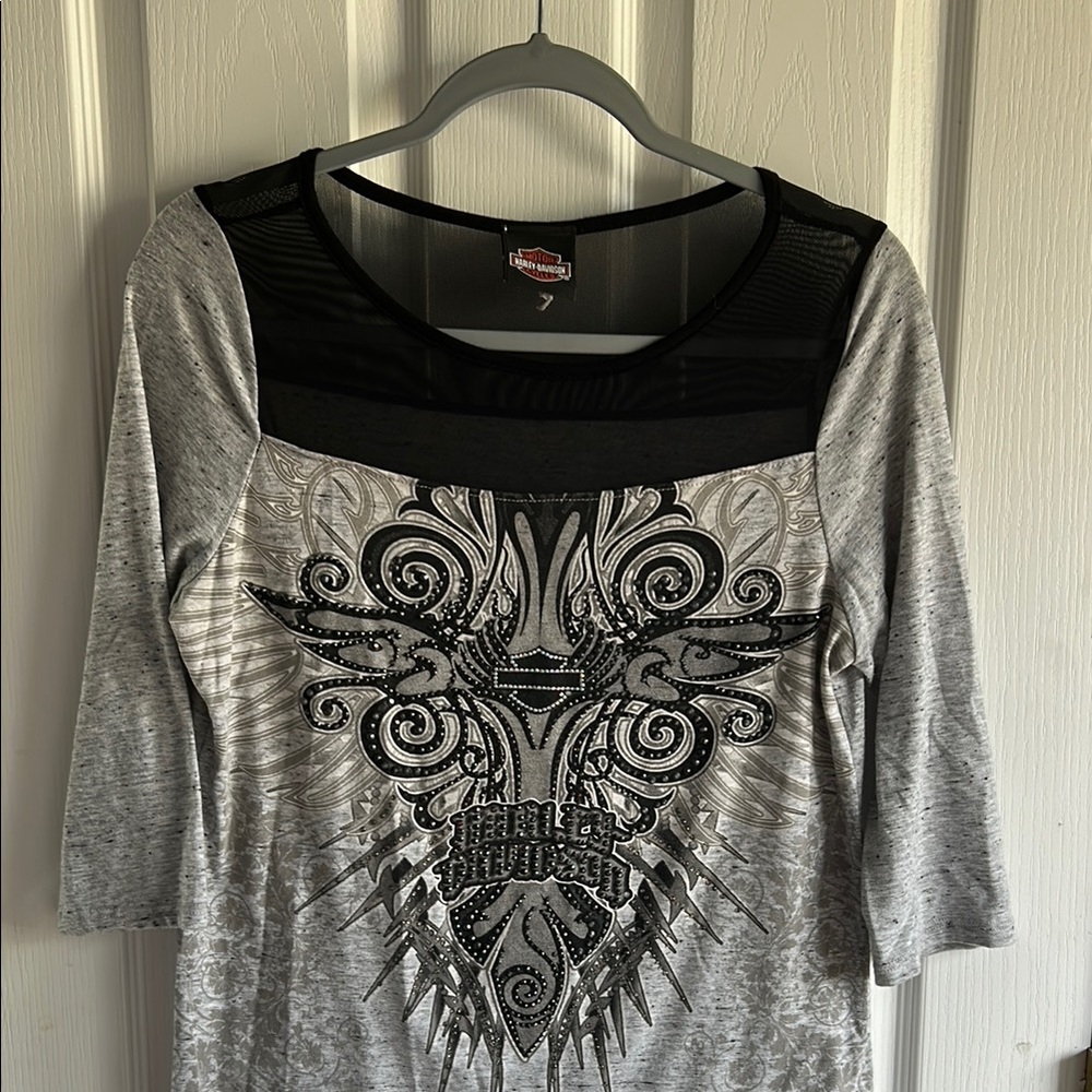 Harley Davidson Women's Gray Graphic Top